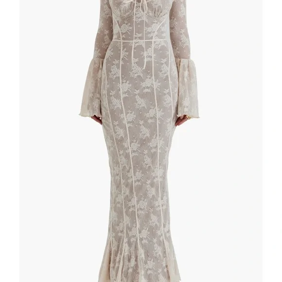 House Of Cb Women's Delilah Floral Long Sleeve Lace Maxi Dress - Gray - Maxi Dresses
